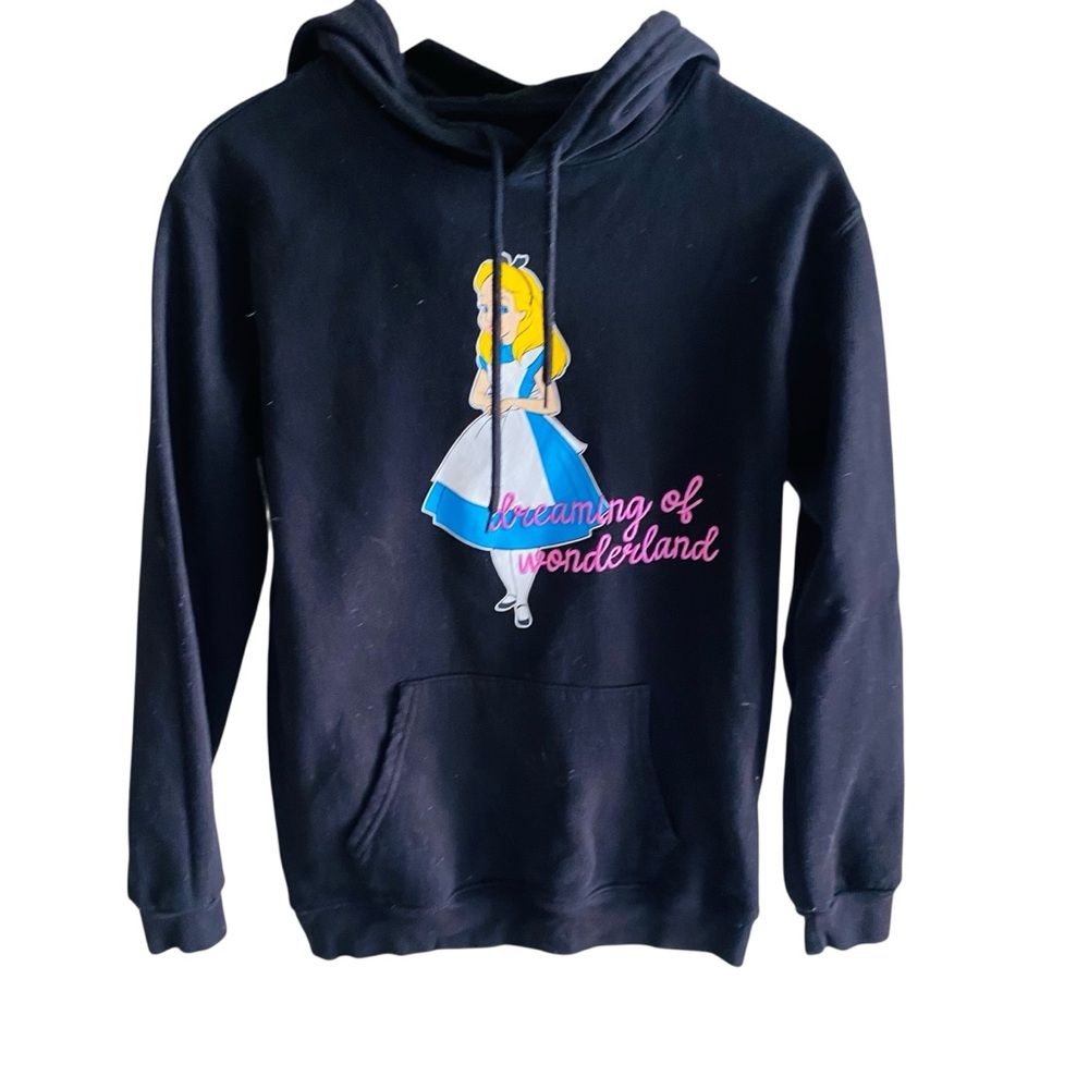 Disney Alice in Wonderland Black Graphic Embroidered Hoodie Womens Small - Picture 2 of 7